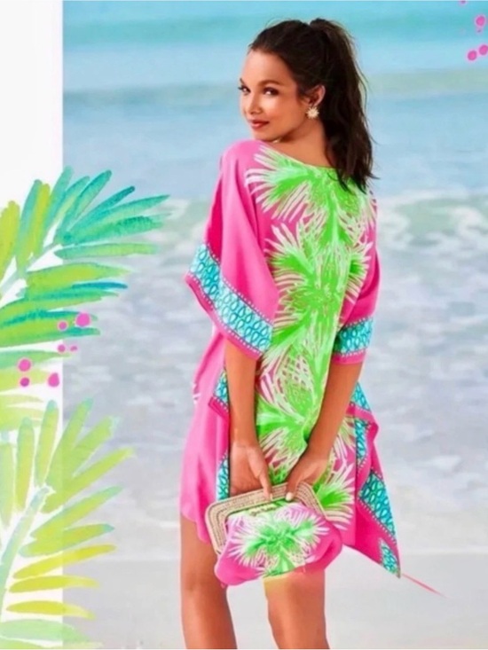 Lilly Pulitzer Dresses & Skirts - Lilly Pulitzer Julie Silk Caftan in size L with matching 2 piece beach bag
